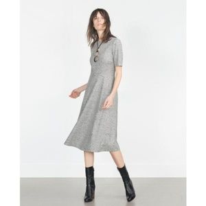 Zara Wool Cotton Blend Gray Midi Skirt Dress